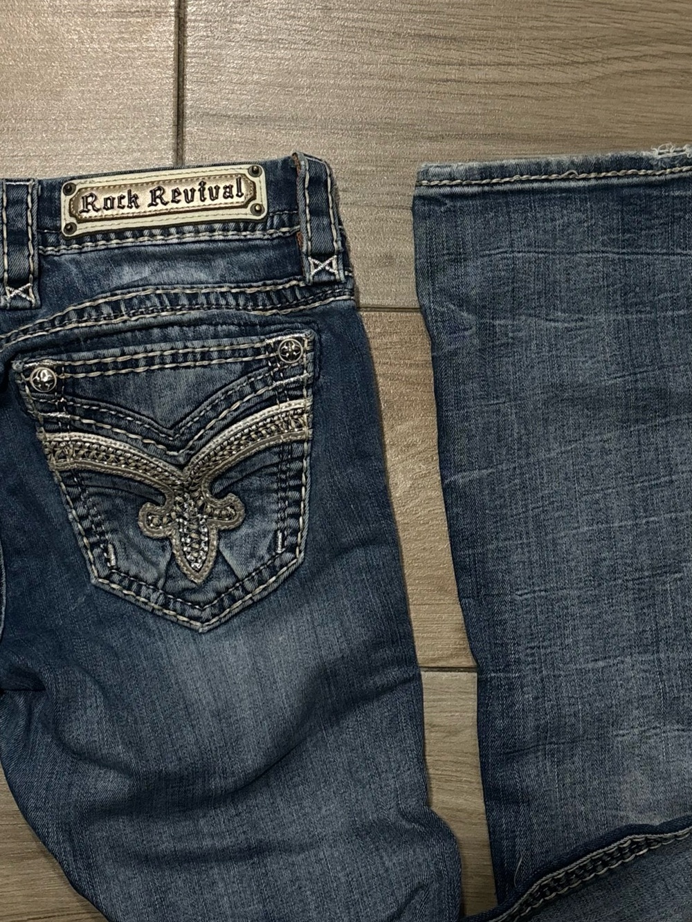 Rock Revival Women's Dark Blue Boot Cut Jeans with Contrast Stitching - Picture 3 of 4